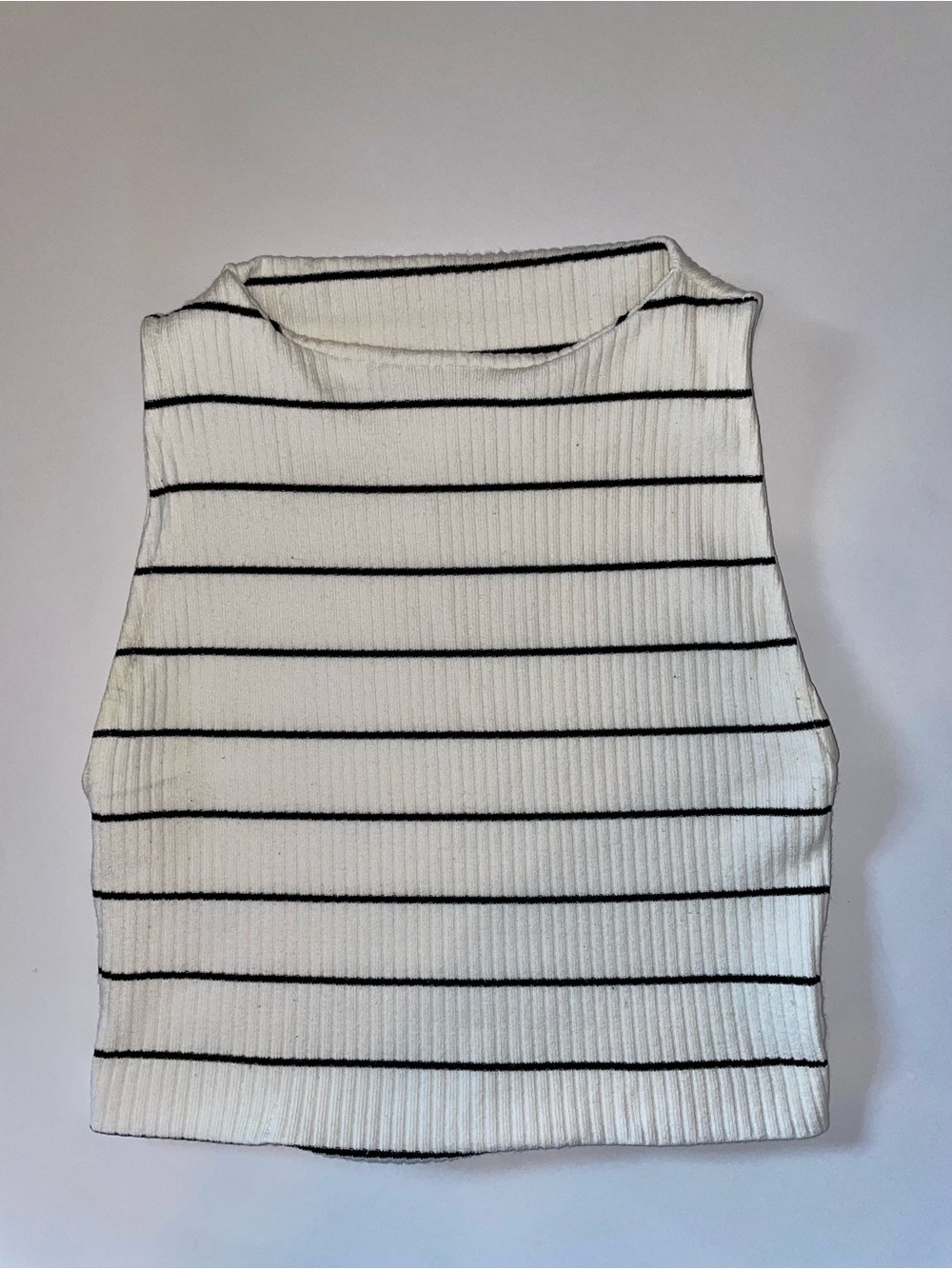FARM Rio White Black Striped Ribbed Knit High Neck Sleeveless Tank Top Medium